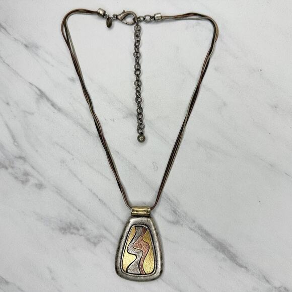 Vintage Chico's Boho Abstract Pendant Mixed Metal Statement Necklace ✨ - Picture 2 of 8